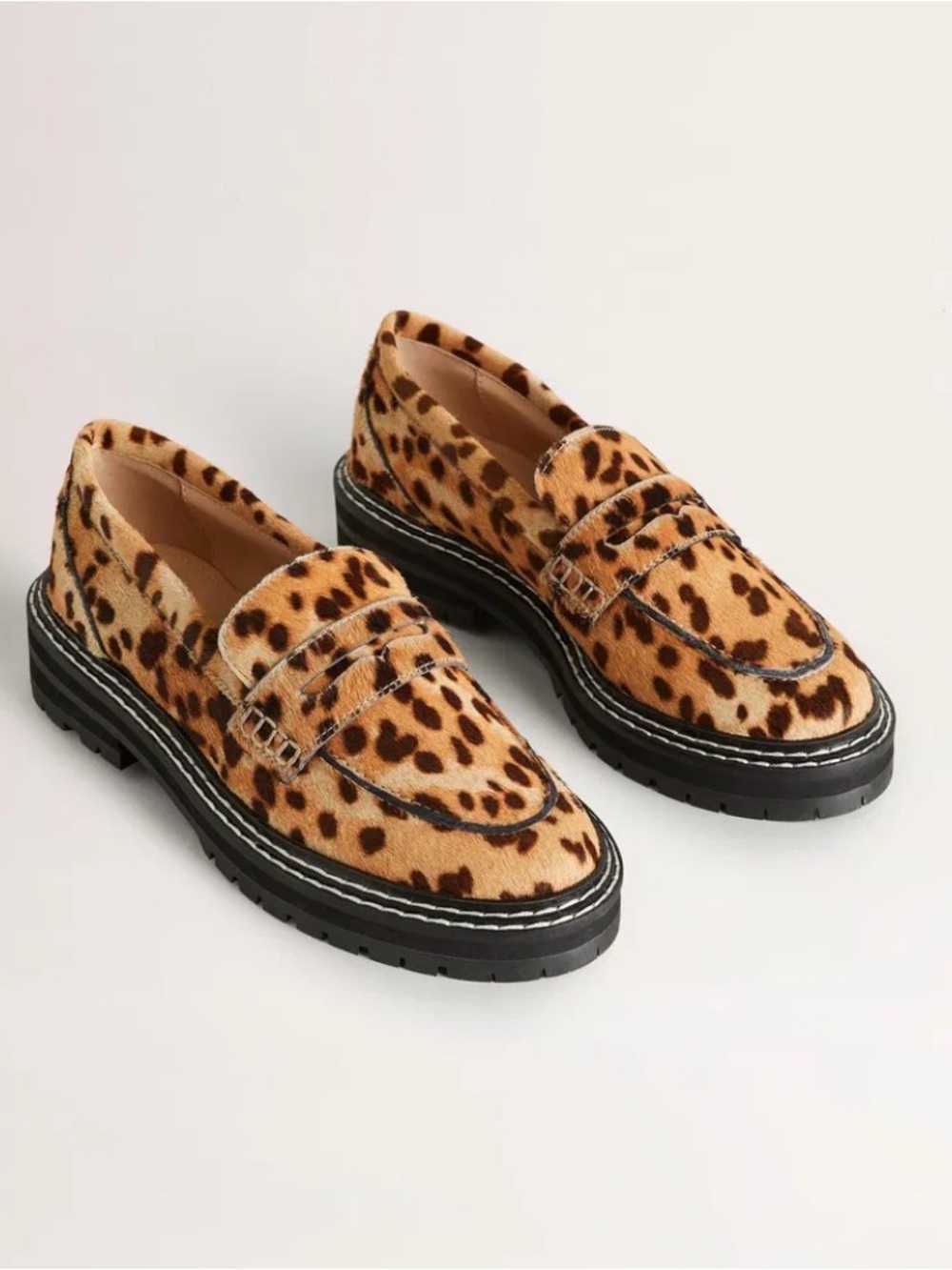 Boden Leopard-Print Penny Loafers in Tan and Brown